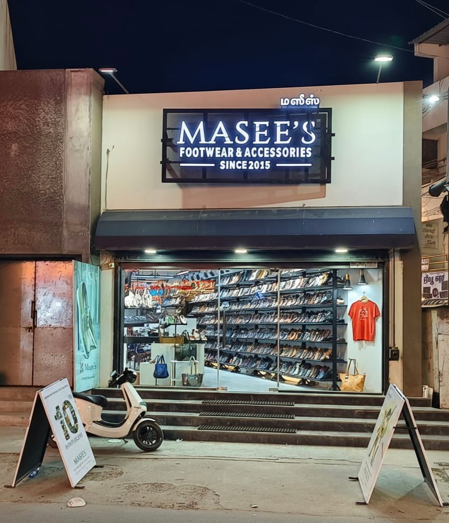 Masees Footwear & Accessories storefront on Nethaji Road, Ambur